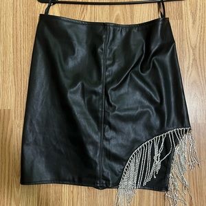 Leather rhinestone Fringe mini skirt with slit Windsor brand